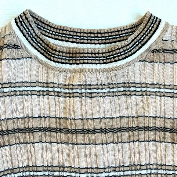 Derek Lam Sheer Striped Crewneck Sweater in Nude Multi - Picture 4 of 7